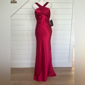 Vintage Blondie Nites Stacy Sklar Hot Pink Ruched Halter Maxi Prom Dress Size‎ 1